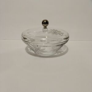 Vintage Cristallo Di Censo Italian Crystal Candy Dish Etched Daisy Motif EUC